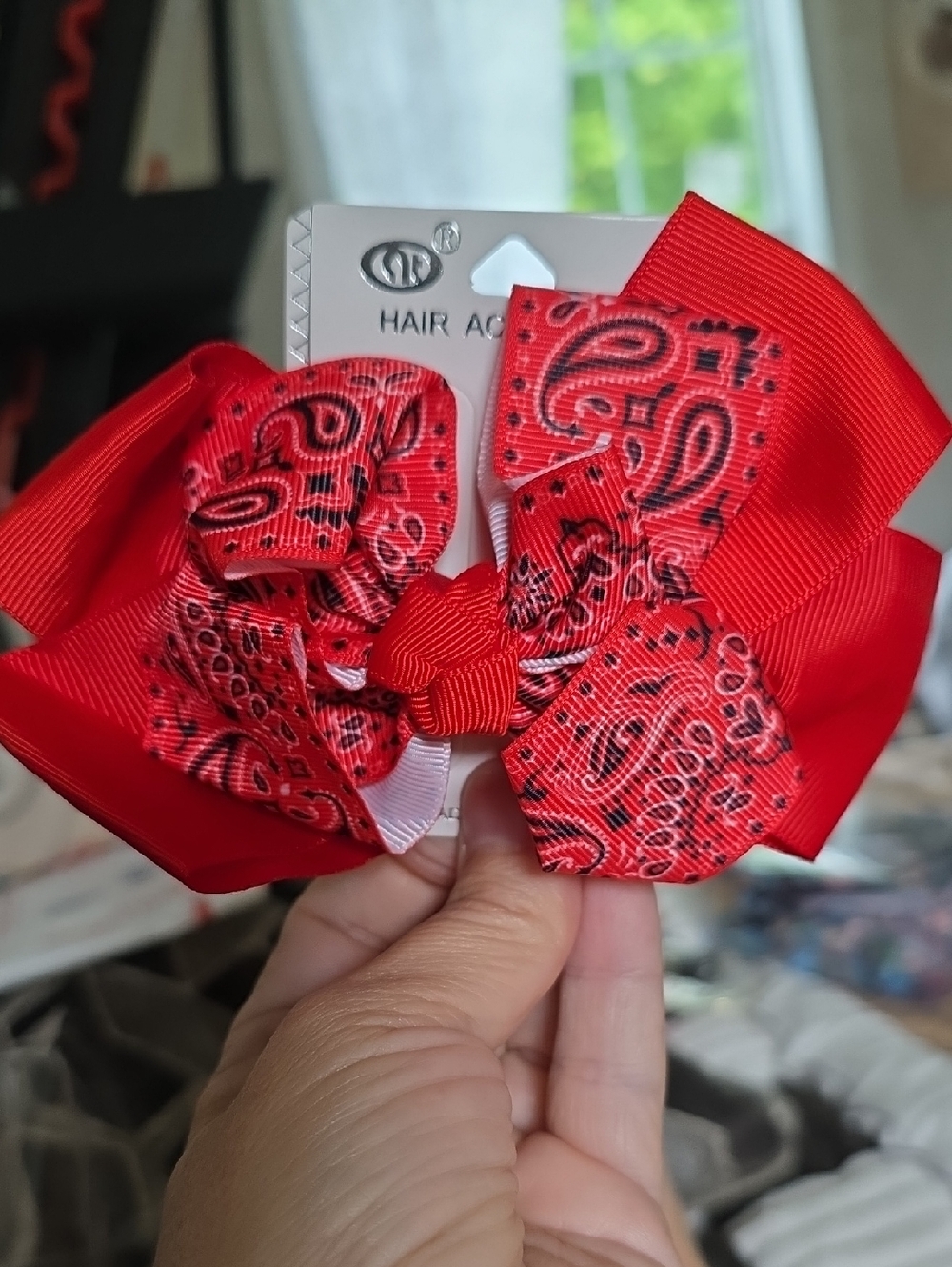 Red Paisley Bow Hair Clip for Kids - Unbranded